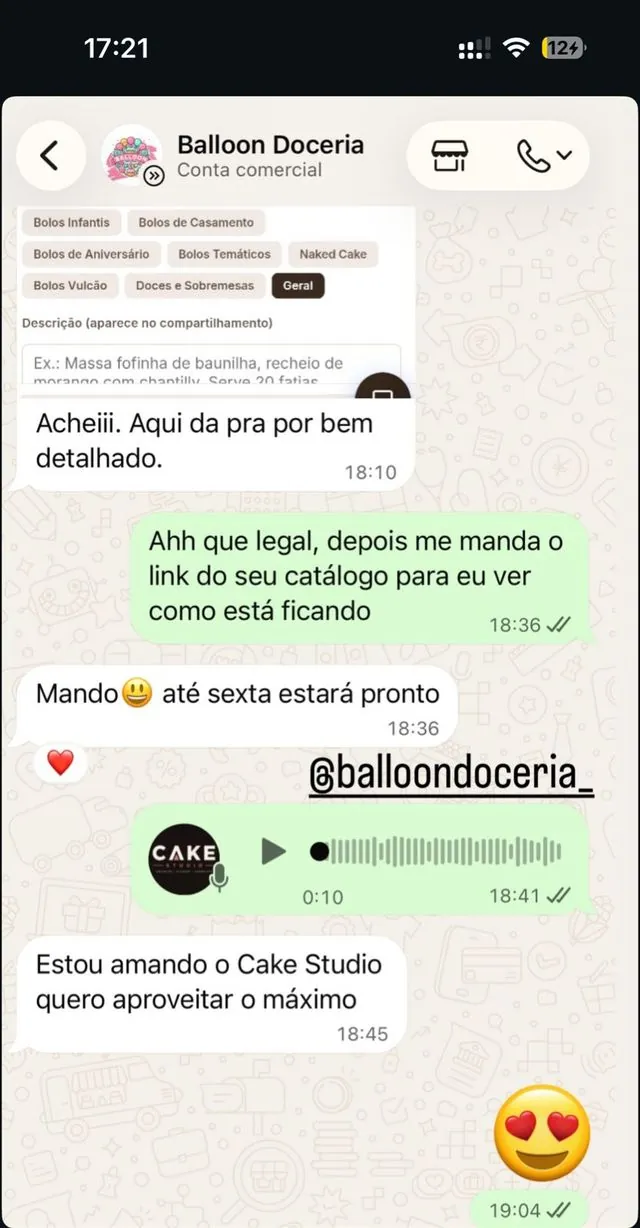 Depoimento real de @balloondoceria_ sobre o Cake Studio